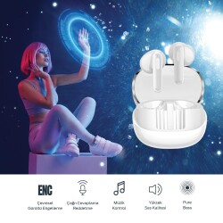 Polosmart PBS231 Kablosuz Bluetooth ENC Android IOS Uyumlu TWS Kulaklık Beyaz - 3