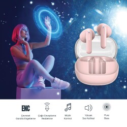 Polosmart PBS231 Kablosuz BT ENC Android IOS Uyumlu TWS Kulaklık Pembe - 3