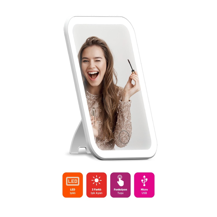 Polosmart PBS808 Şarjlı Led Işıklı Makyaj Aynası Beyaz - 2