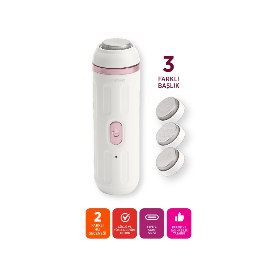 Polosmart PBS818 Şarjlı 2 Modlu 3 Başlıklı Topuk Törpüsü Beyaz - 2