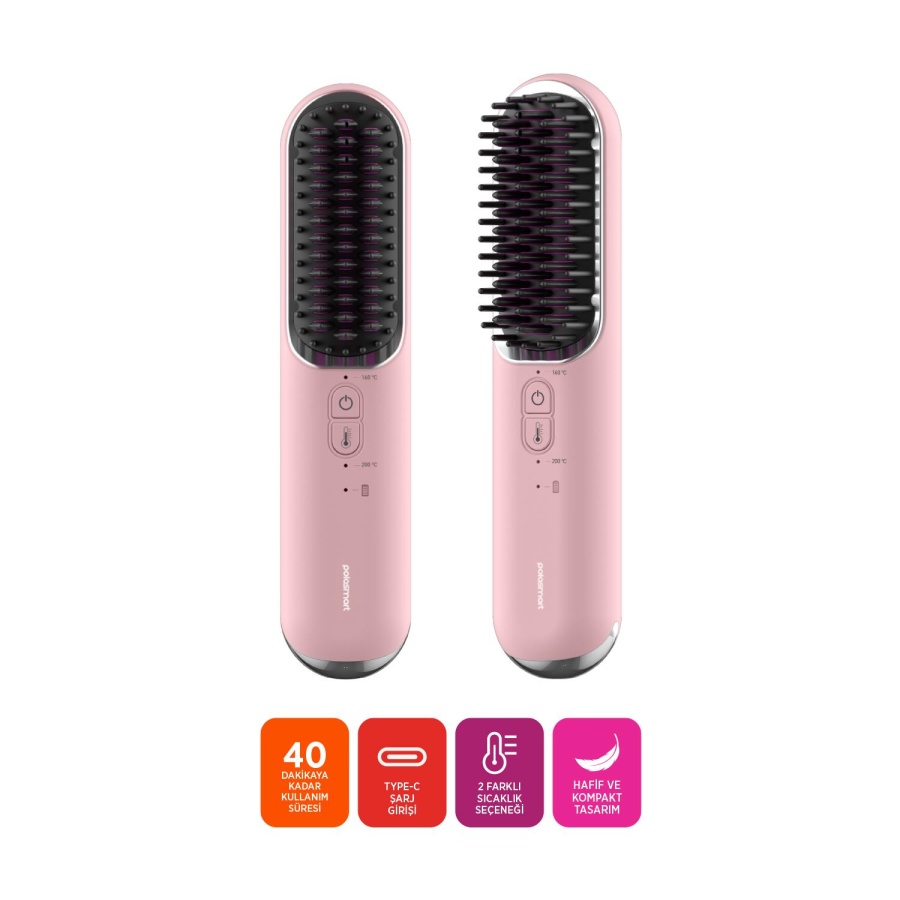 Polosmart PBS825 Şarjlı Mini Düzleştirici Tarak Pembe - 2