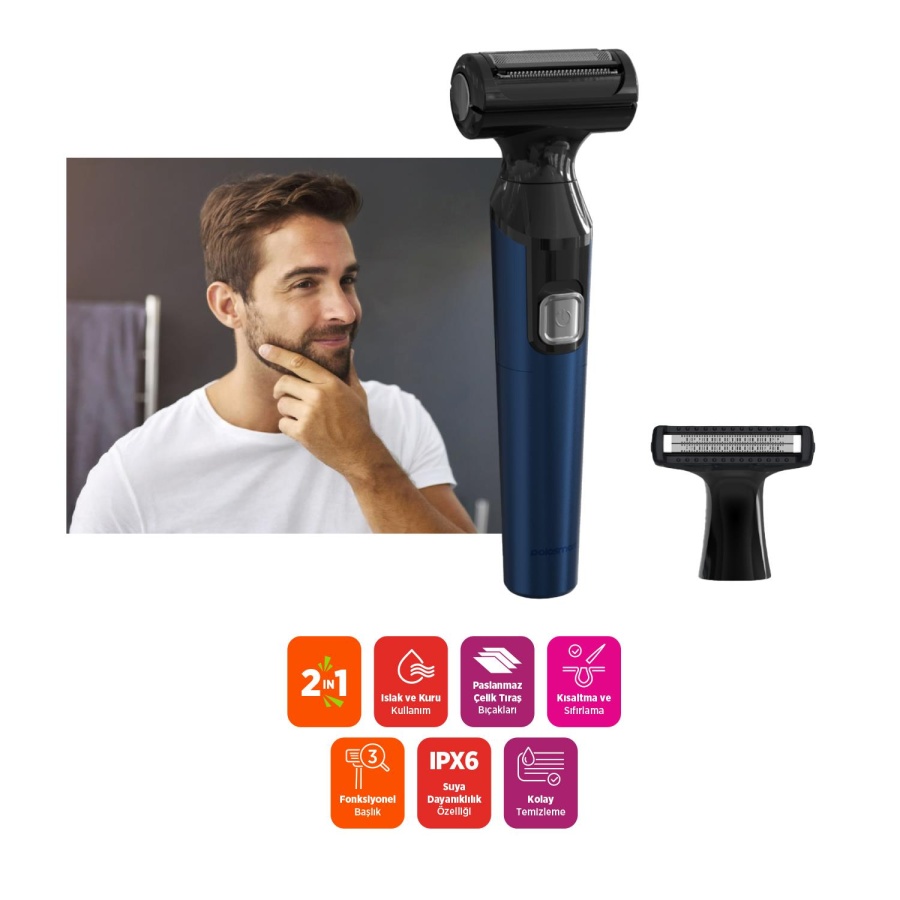 Polosmart PBS902 Pilli 2 Başlıklı Vücut Bakım Seti Navy - 5