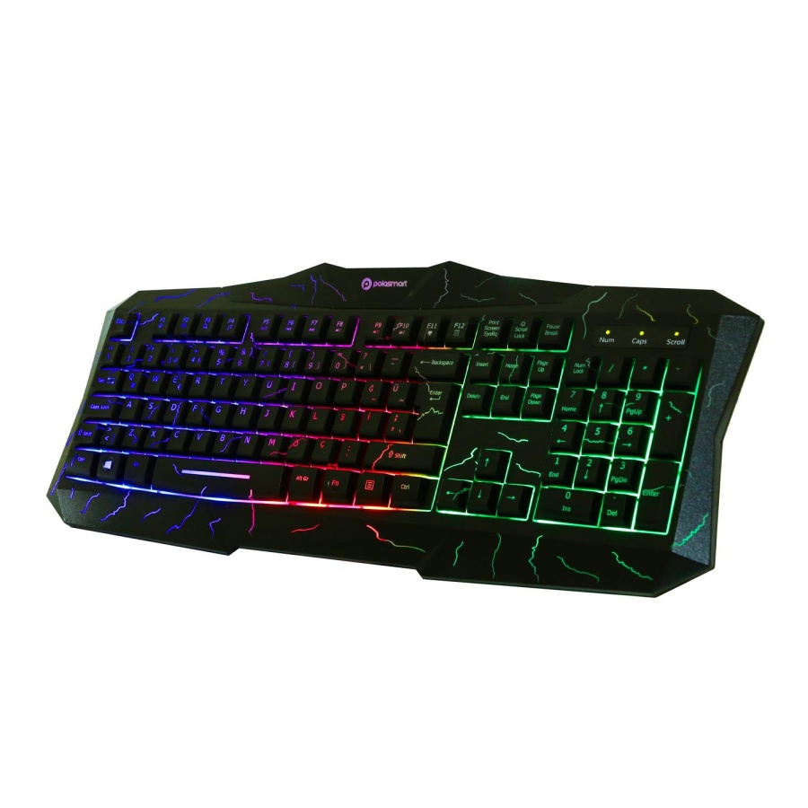 Polosmart PGM29 RGB LED Aydınlatmalı Kablolu Oyuncu Klavyesi 104 Tuşlu Ergonomik Multimedya Siyah - 3