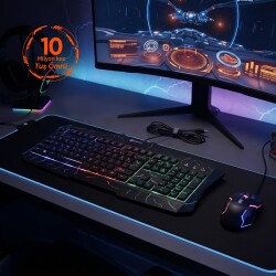 Polosmart PGM29 RGB LED Aydınlatmalı Kablolu Oyuncu Klavyesi 104 Tuşlu Ergonomik Multimedya Siyah - 4
