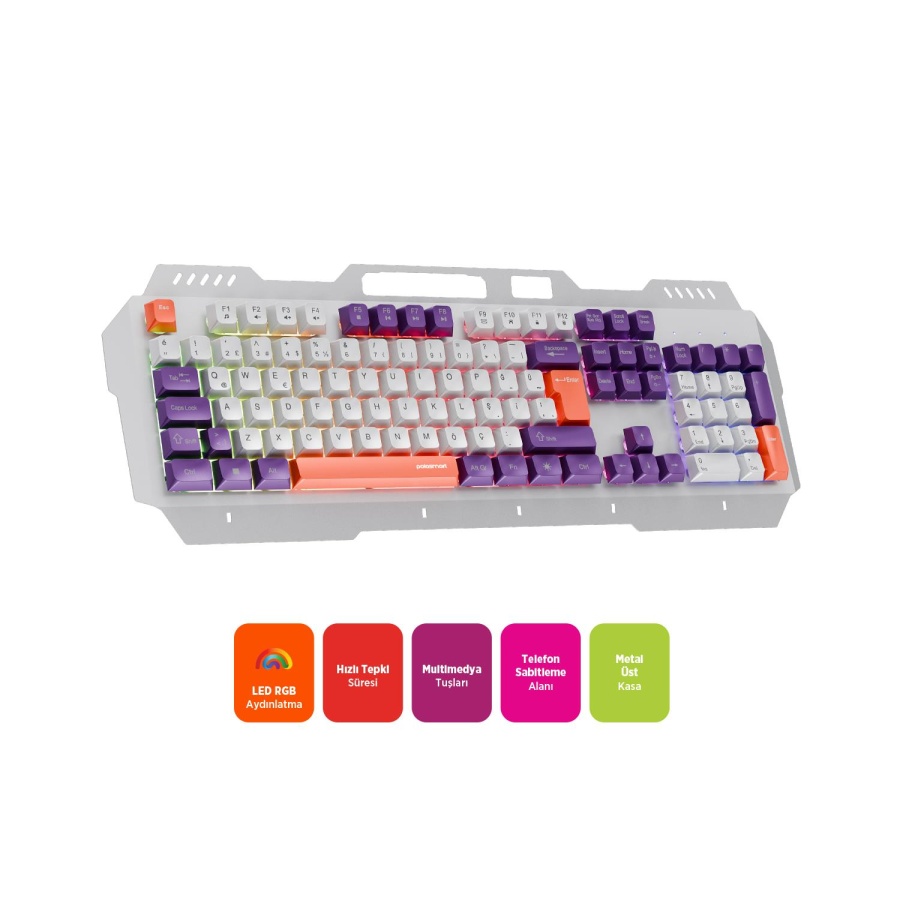 Polosmart PGM36 Kablolu RGB Aydınlatmalı Gaming Oyuncu Klavye Beyaz - 3