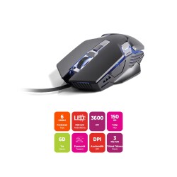 Polosmart PGM37 Kablolu RGB Led Aydınlatmalı 6 Tuşlu 3600DPI Gaming Oyuncu Mouse Siyah - 2