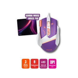 Polosmart PGM39 Kablolu RGB Led Aydınlatmalı 7200DPI Gaming Mouse & Mouse Pad Mor - 2