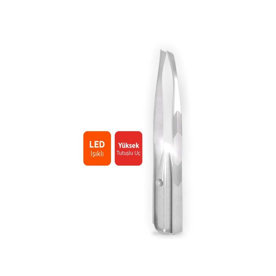 Polosmart PSC100 Paslanmaz Çelik Ergonomik İnce Uçlu Kaş Şekillendirici Led Işıklı Cımbız Gümüş - 2