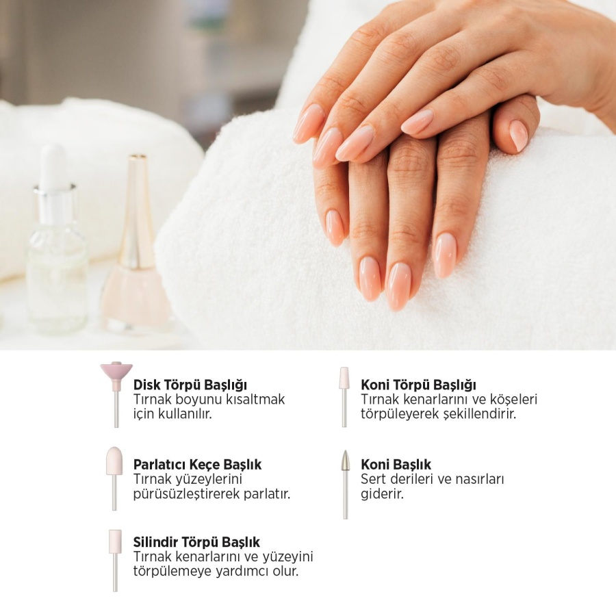 Polosmart PSC101 Şarjlı Led Işıklı 5 Başlıklı 2 Kademeli Manikür Pedikür Seti - 3