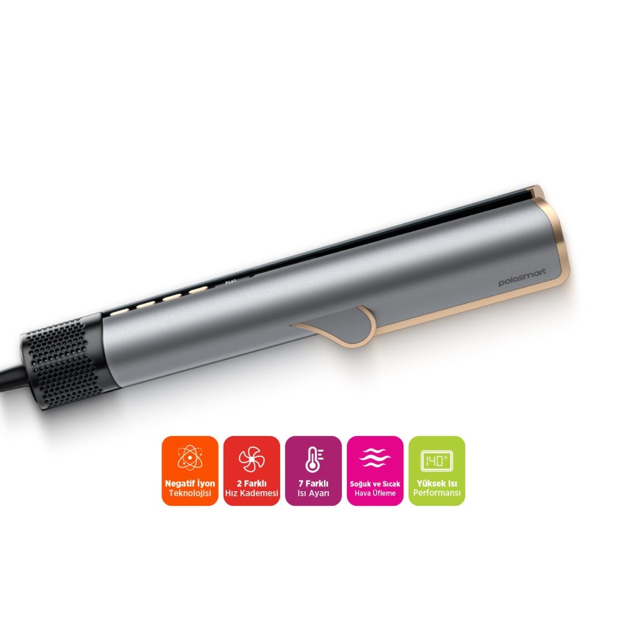 Polosmart PSC102 Dijital Ekranlı 2 Kademeli Negatif İyon Hava Üflemeli Saç Düzleştirici 1200W Gri - 2