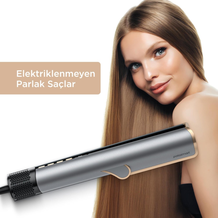 Polosmart PSC102 Dijital Ekranlı 2 Kademeli Negatif İyon Hava Üflemeli Saç Düzleştirici 1200W Gri - 3