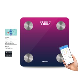 Polosmart PSC104 Pilli Bluetooth Vücut Analizli Yağ Kas Su Ölçer Hassas Akıllı Tartı Baskül Mor - 2
