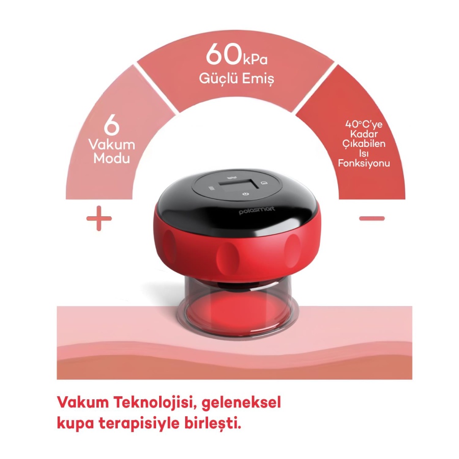 Polosmart PSC70 Şarjlı Isıtmalı Kupa Vakum Aleti 6 Modlu Sıcak Kompresli Vücut Masaj Cihazı Kırmızı - 4