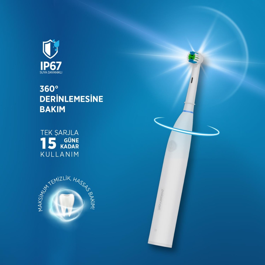 Polosmart PSC81 Şarjlı 5 Modlu IP67 Suya Dayanıklı Diş Fırçası Beyaz - 3