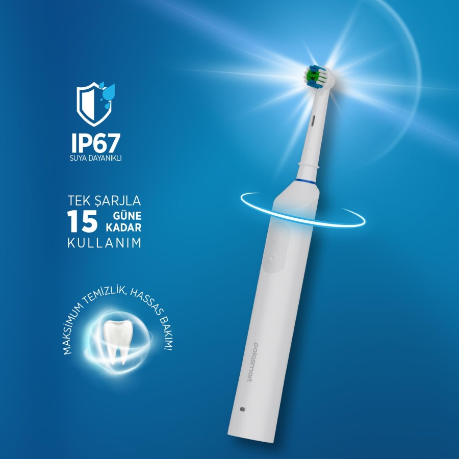 Polosmart PSC82 Şarjlı 5 Modlu IP67 Suya Dayanıklı Diş Fırçası Beyaz - 3