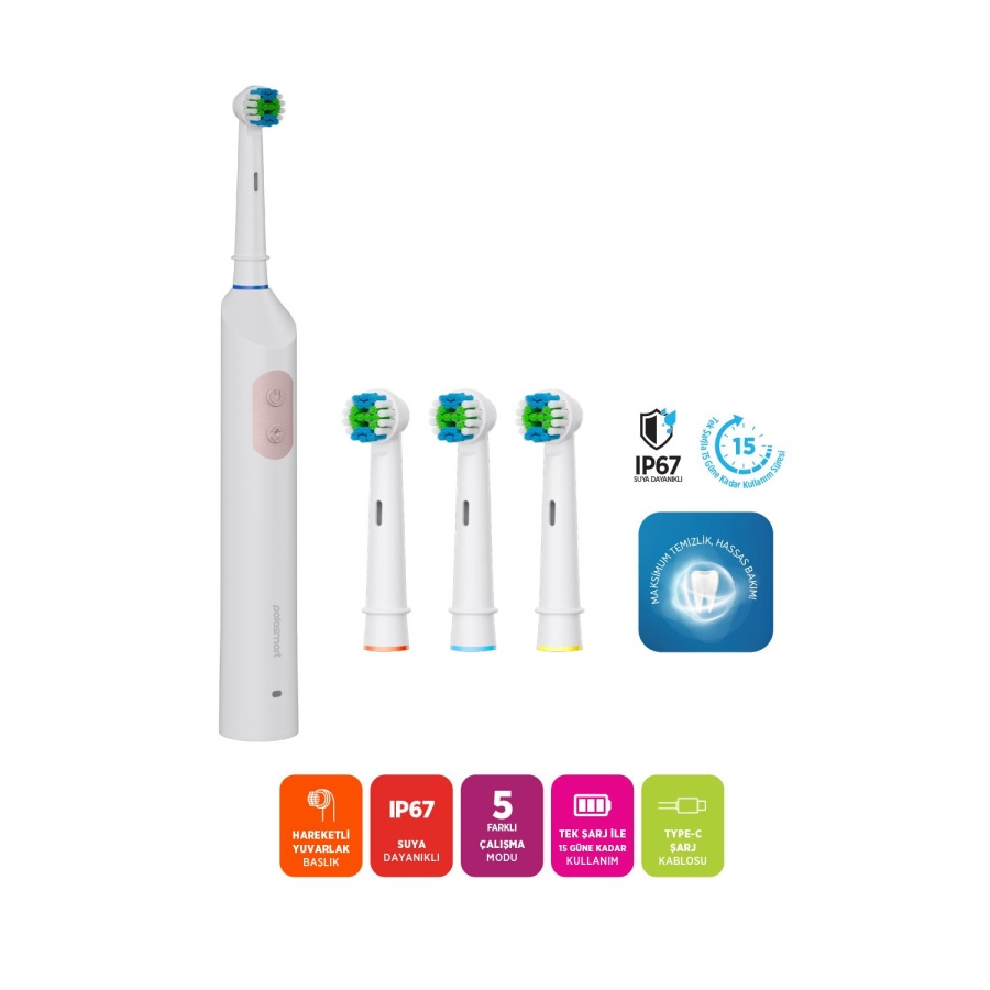 Polosmart PSC82 Şarjlı 5 Modlu IP67 Suya Dayanıklı Diş Fırçası Pembe - 2