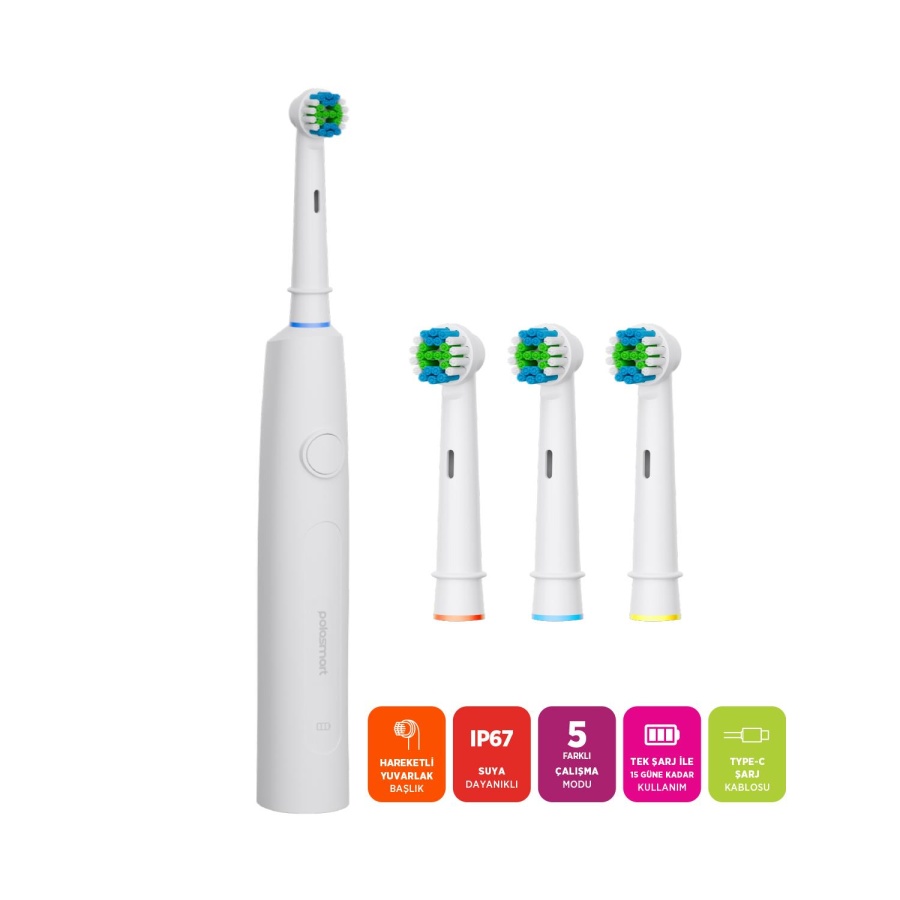 Polosmart PSC83 Şarjlı 5 Modlu IP67 Suya Dayanıklı Diş Fırçası Beyaz - 2