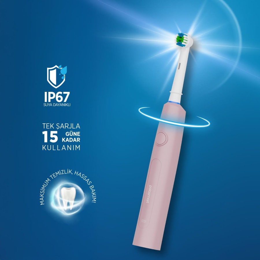 Polosmart PSC83 Şarjlı 5 Modlu IP67 Suya Dayanıklı Diş Fırçası Pembe - 3