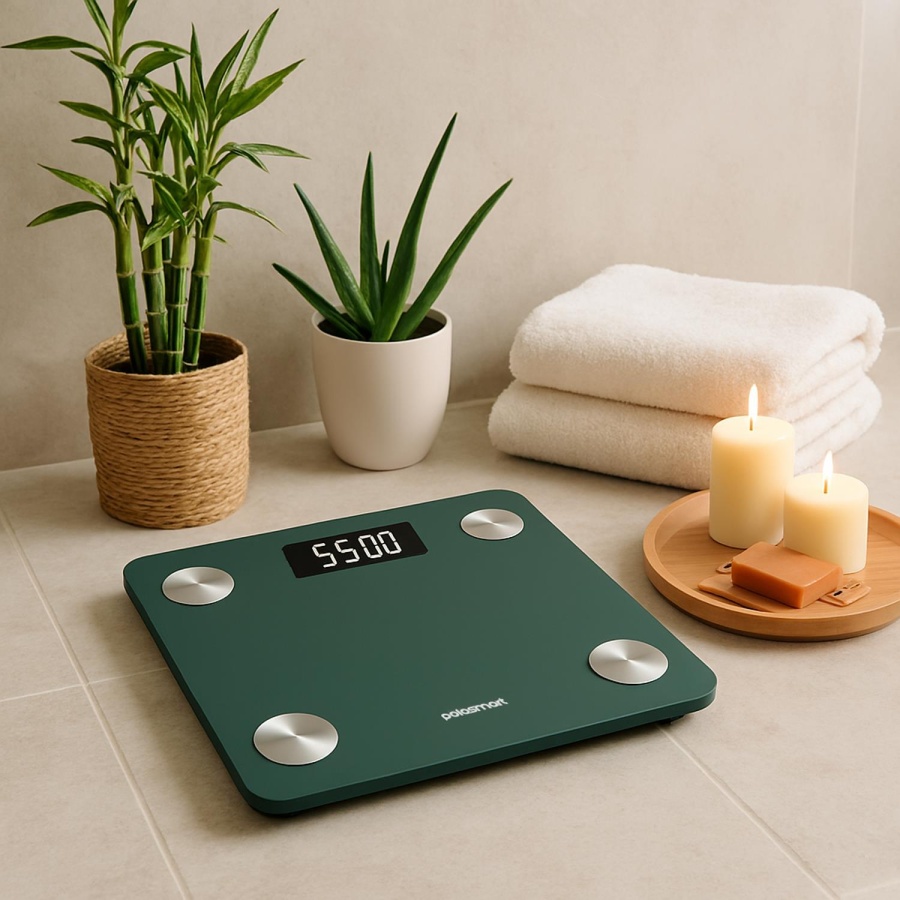 Polosmart PSC84 Pilli Bluetooth Vücut Analizli Yağ Kas Su Ölçer Hassas Akıllı Tartı Baskül Yeşil - 3
