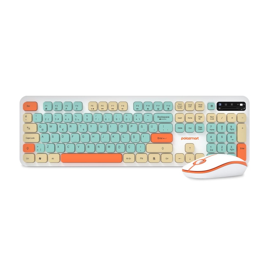Polosmart PSK12 Kablosuz 2.4 Ghz Pilli Klavye & Mouse Set Beyaz - 1
