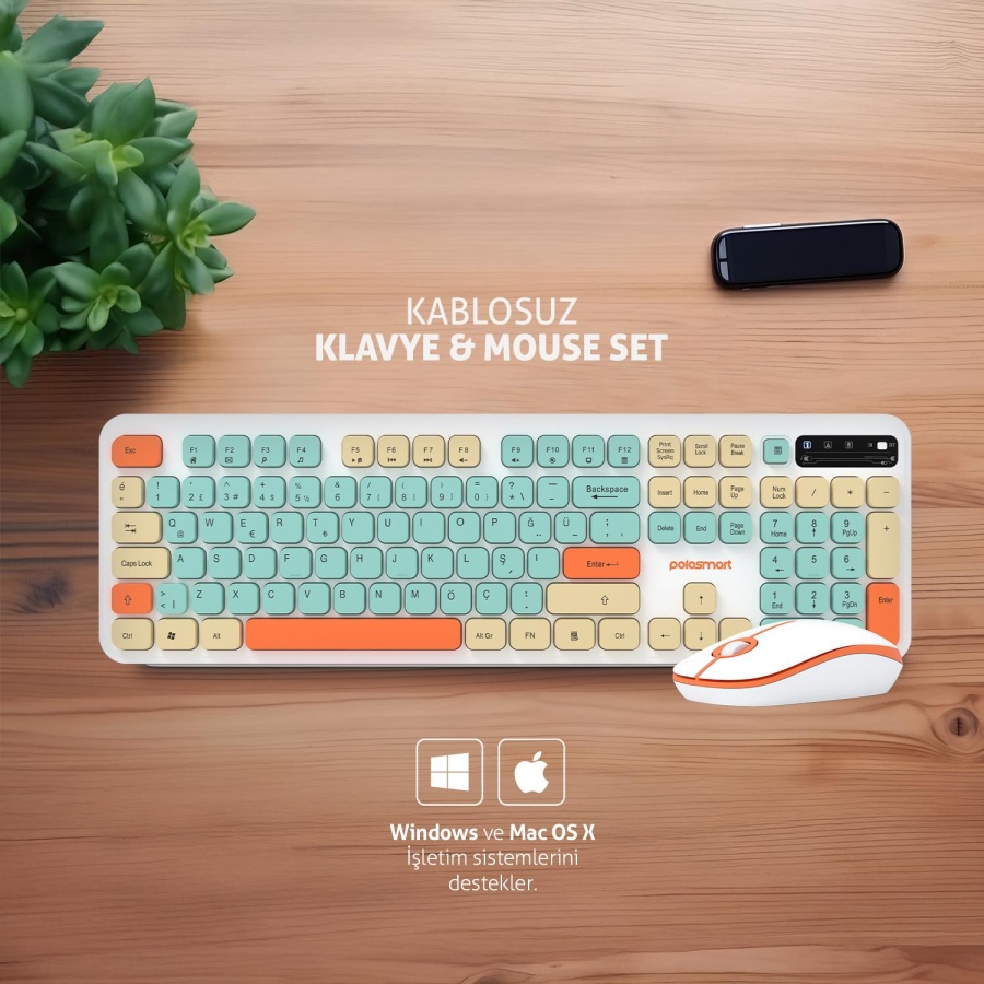 Polosmart PSK12 Kablosuz 2.4 Ghz Pilli Klavye & Mouse Set Beyaz - 4