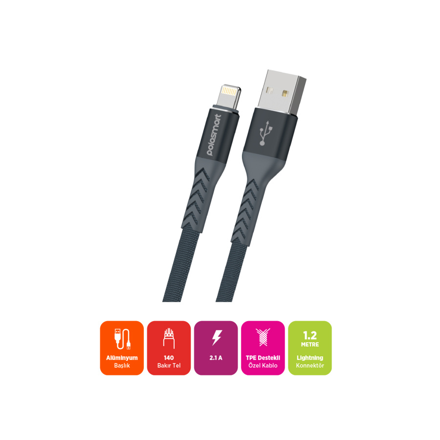 Polosmart PSM115 Şarj Kablosu Usb To Lightning - 2