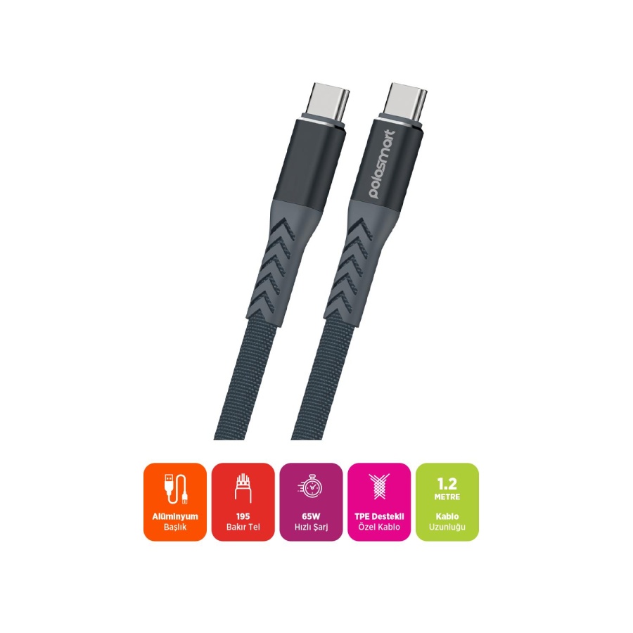 Polosmart PSM117 Type-C to Type-C Şarj ve Data Kablosu - 2
