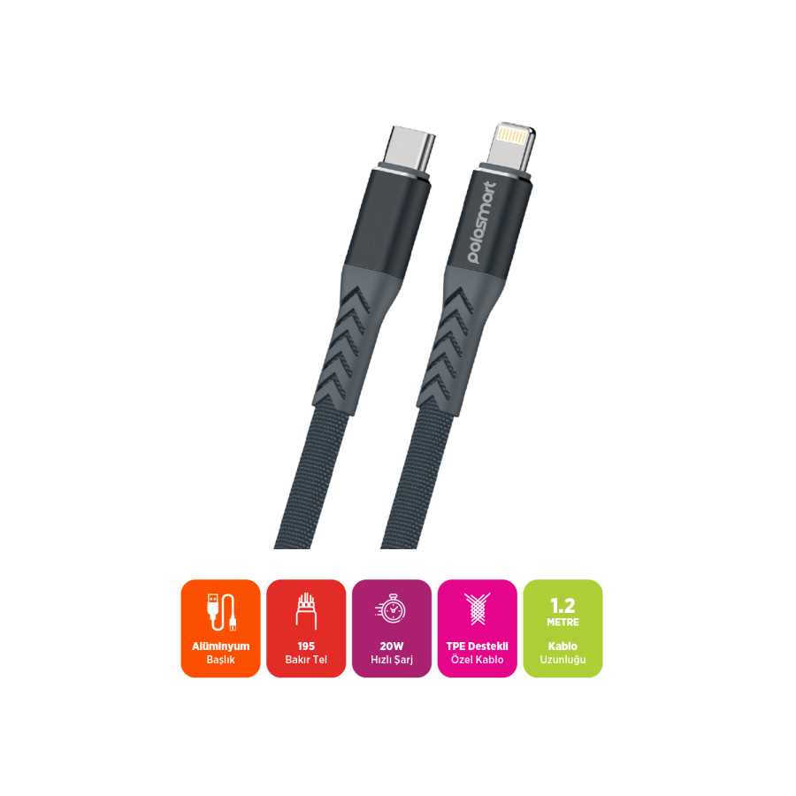 Polosmart PSM118 Şarj Kablosu Type-C To Lightning - 3
