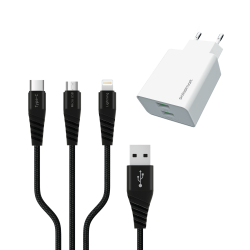 Polosmart PSM121 2 USB Akıllı Duvar Şarjı ve 3 in 1 Şarj Kablosu - 1