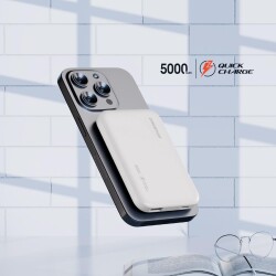 Polosmart PSM129 5000 mAh Kablosuz Powerbank 20W PD Hızlı Şarj Type-C Çıkışlı Magsafe Beyaz - 4