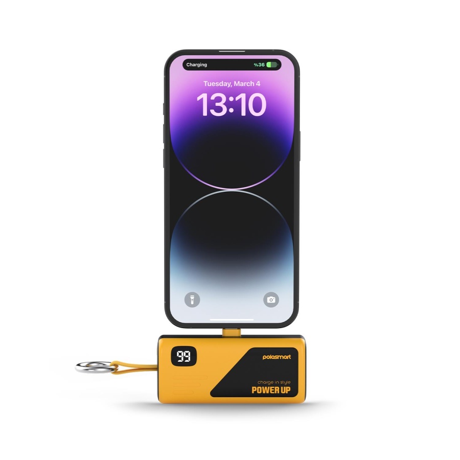Polosmart PSM132 Taşınabilir Dijital Göstergeli 20W PD Çıkışlı Şarj Cihazı Powerbank 5.000 mAh Sarı - 2