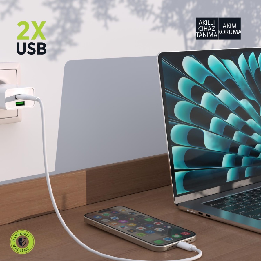 Polosmart PSM134 2A Çift USB Şarj Adaptörü Akıllı Tanıma Hızlı Şarj Başlığı 10W - 3