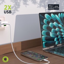 Polosmart PSM134 2A Çift USB Şarj Adaptörü Akıllı Tanıma Hızlı Şarj Başlığı 10W - 3