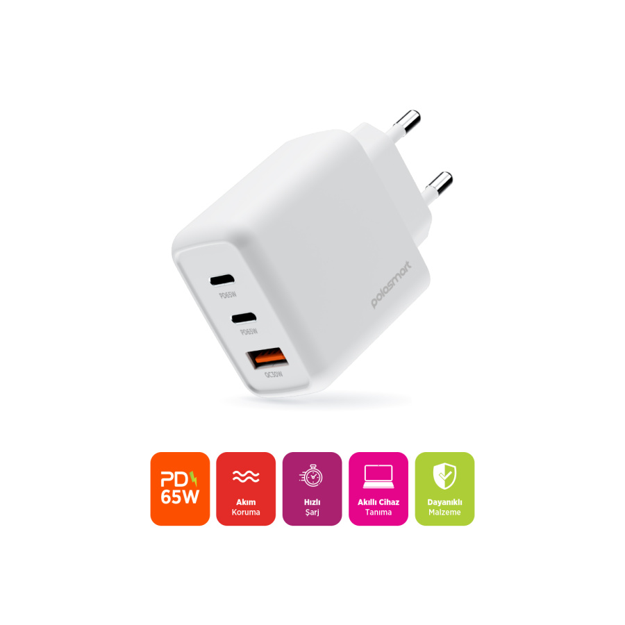Polosmart PSM135 Duvar Şarjı 65W USB+PD - 2