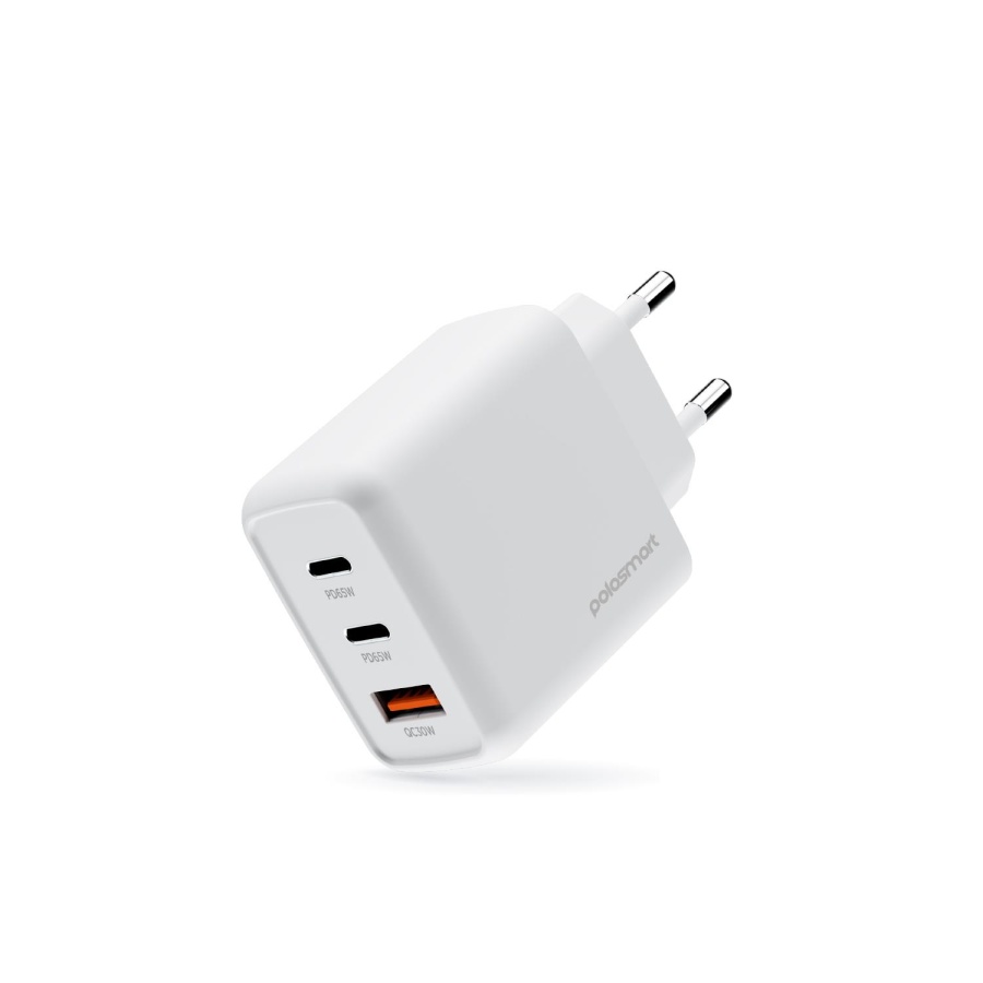Polosmart PSM135 65W PD Hızlı Şarj Adaptörü 2 Type-C + USB Çıkış (3 Port) Güvenli Şarj Beyaz - 1