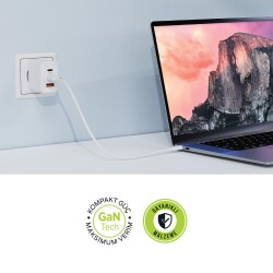 Polosmart PSM135 65W PD Hızlı Şarj Adaptörü 2 Type-C + USB Çıkış (3 Port) Güvenli Şarj Beyaz - 3