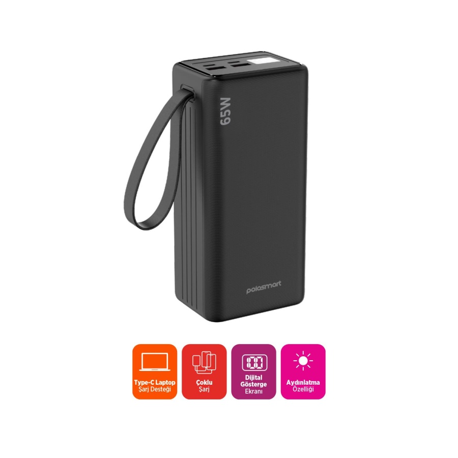 Polosmart PSM149 Taşınabilir 65W PD Çıkışlı Dijital Göstergeli 40.000 mAh Powerbank Siyah - 3