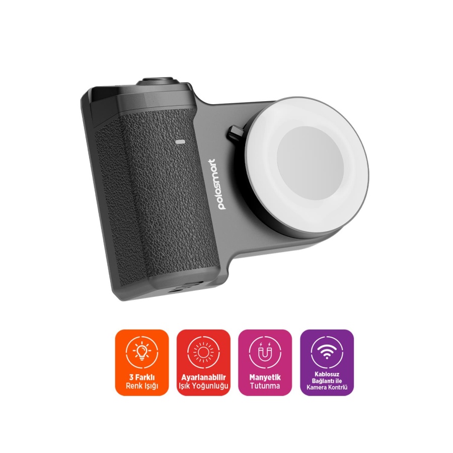 Polosmart PSM154 Işıklı & Deklanşörlü Manyetik Telefon Tutucu Siyah - 3