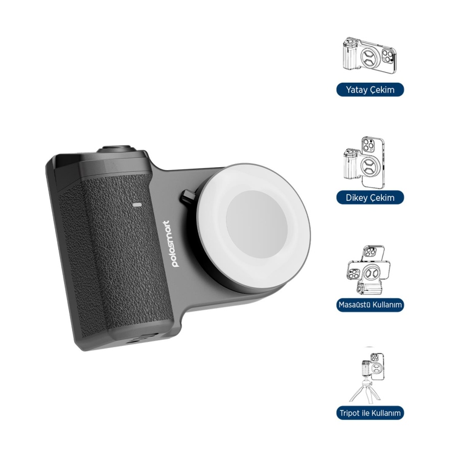 Polosmart PSM154 Işıklı & Deklanşörlü Manyetik Telefon Tutucu Siyah - 4