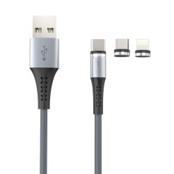 Polosmart PSM62 3 Çıkışlı Manyetik Uçlu Şarj ve Data Kablosu 1 Metre Siyah - 1
