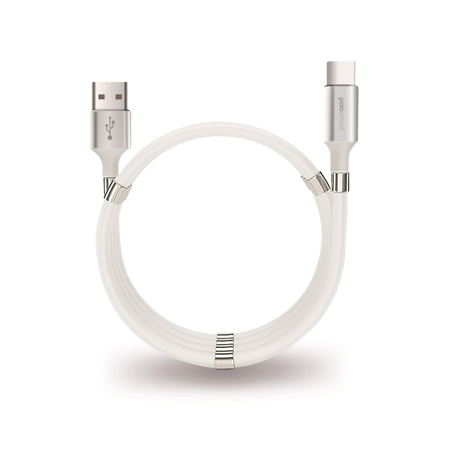 Polosmart PSM67 Type C Mıknatıslı Sarmal Şarj ve Data Kablosu 1 Metre Beyaz - Polosmart