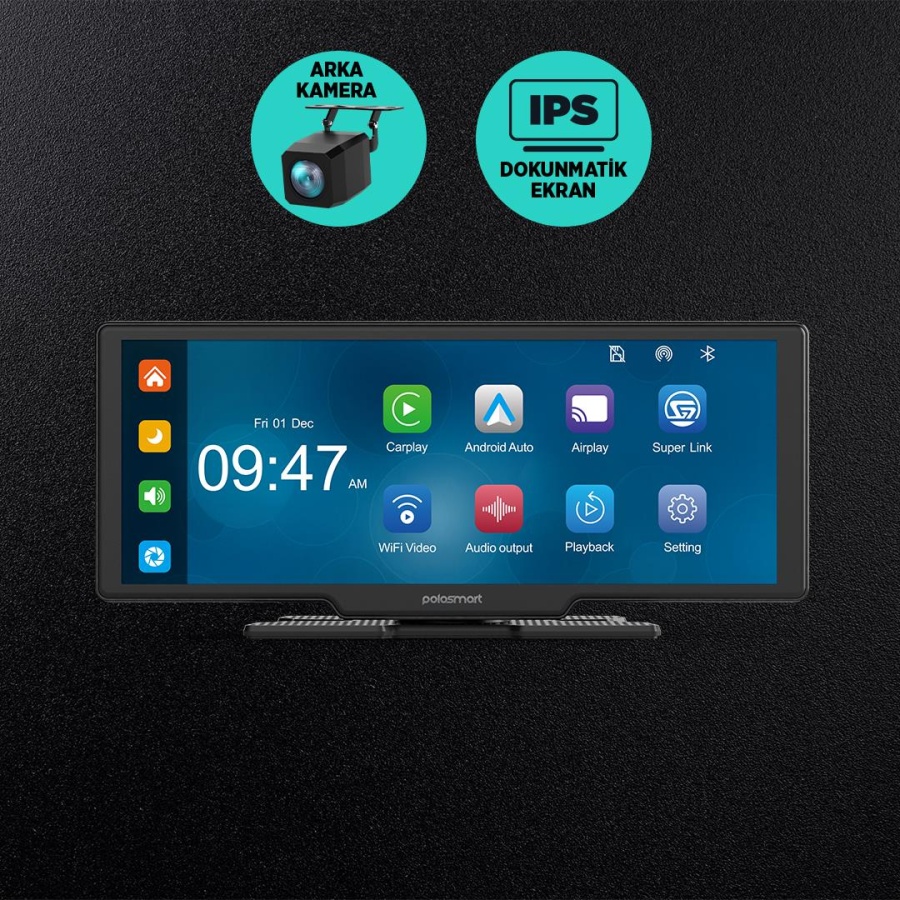 Polosmart PSM700 Araç İçi Akıllı Ekran Ön ve Arka Kameralı Kablosuz Carplay ve Android Auto Destekli - 4