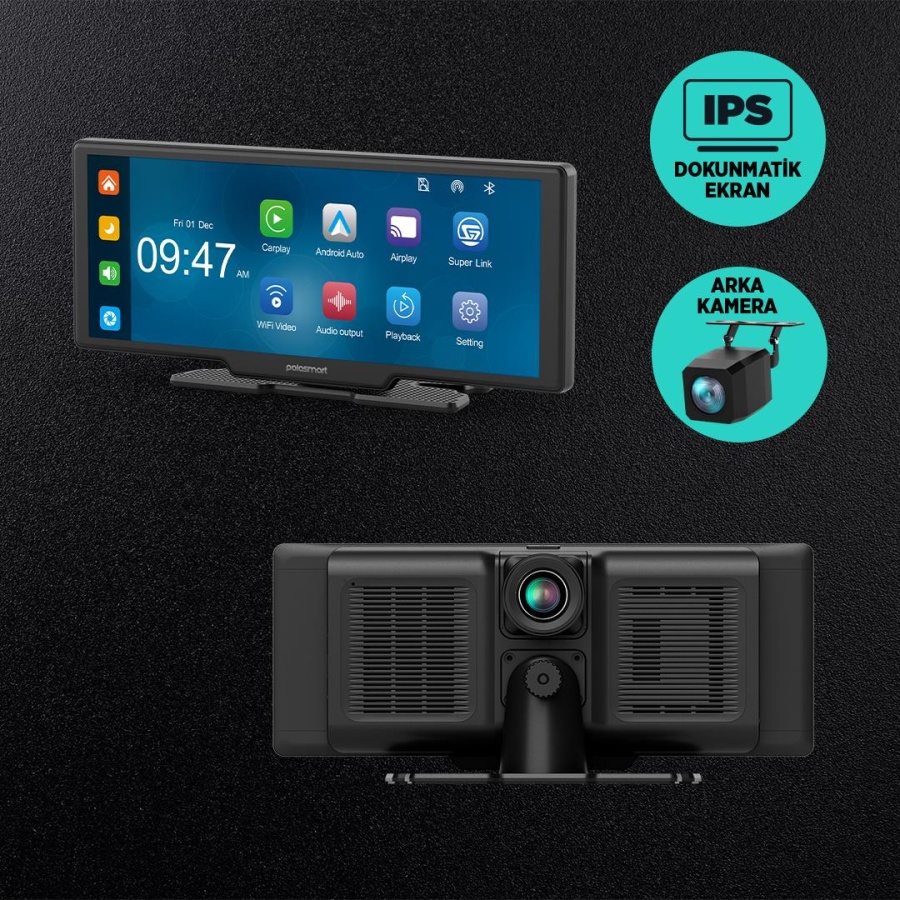 Polosmart PSM700 Araç İçi Akıllı Ekran Ön ve Arka Kameralı Kablosuz Carplay ve Android Auto Destekli - 5