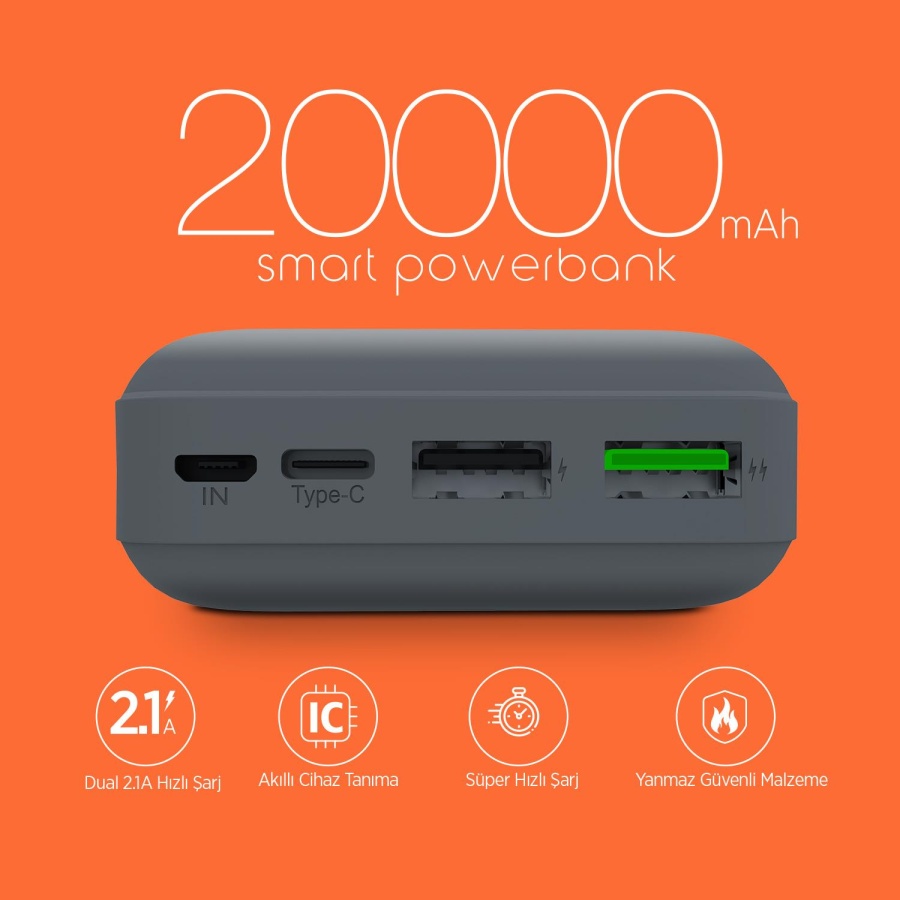 Polosmart PSM72 Micro USB + Type C Girişli 20.000 Mah Powerbank - 3