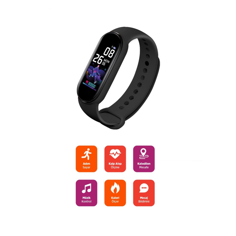 Polosmart PSSW17 Akıllı Bileklik 5.1V Titreşimli Bluetooth Adım Sayar Kalp Atışı Uyku Takibi Siyah - 2