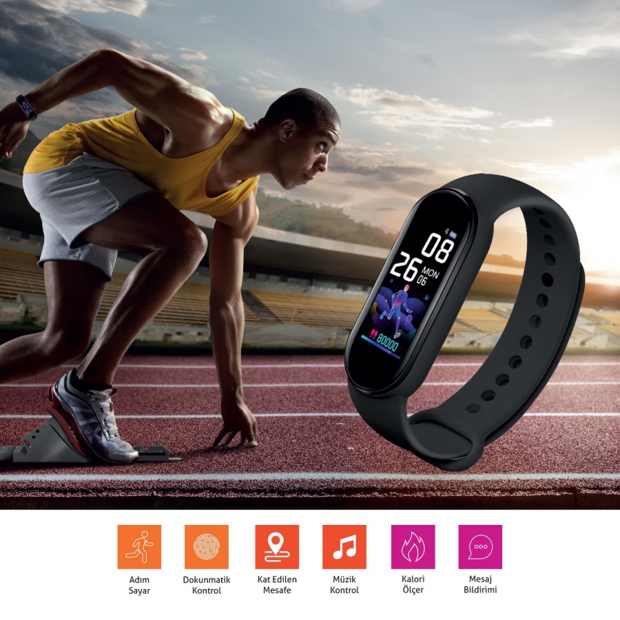 Polosmart PSSW17 Akıllı Bileklik 5.1V Titreşimli Bluetooth Adım Sayar Kalp Atışı Uyku Takibi Siyah - 3