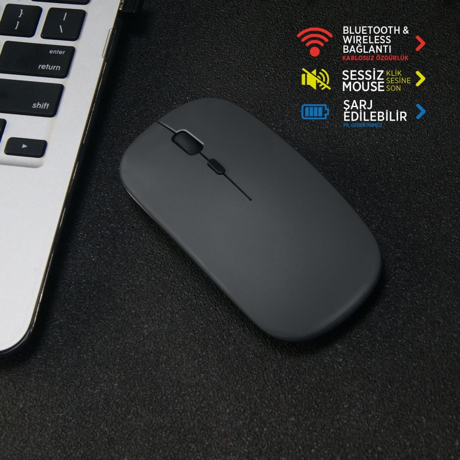 Polosmart PSWM13 Hybrid Bluetooth & Wireless Şarj Edilebilir Mouse Koyu Gri - 3