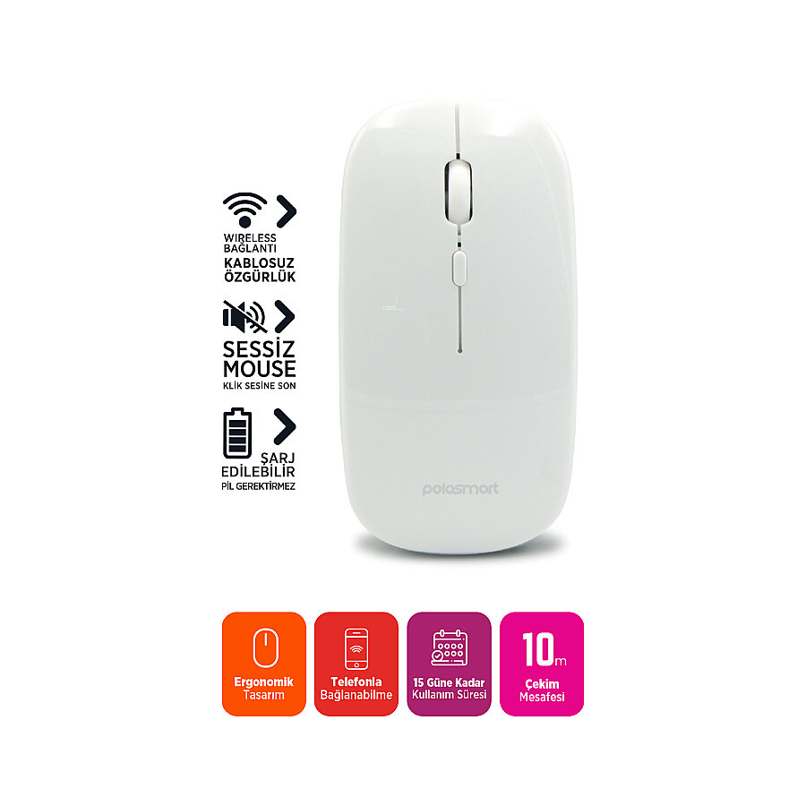 Polosmart PSWM23 Hybrid & Wireless Mouse Beyaz - 2