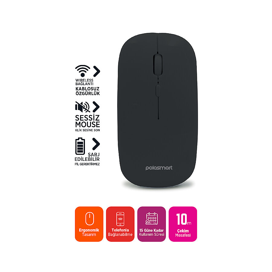 Polosmart PSWM23 Hybrid & Wireless Mouse Siyah - 2