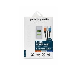 Preo My Mobile MMU20 Duvar Şarjı + 3 Çıkışlı Şarj Kablosu 1 Metre - 1